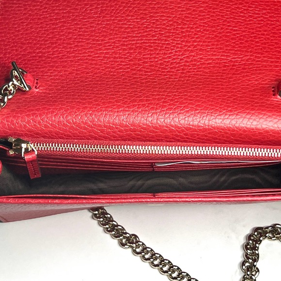 💛SOLD🖤 Red Gucci GG Interlocking Pebbled Leather Wallet On Chain - Picture 8 of 12